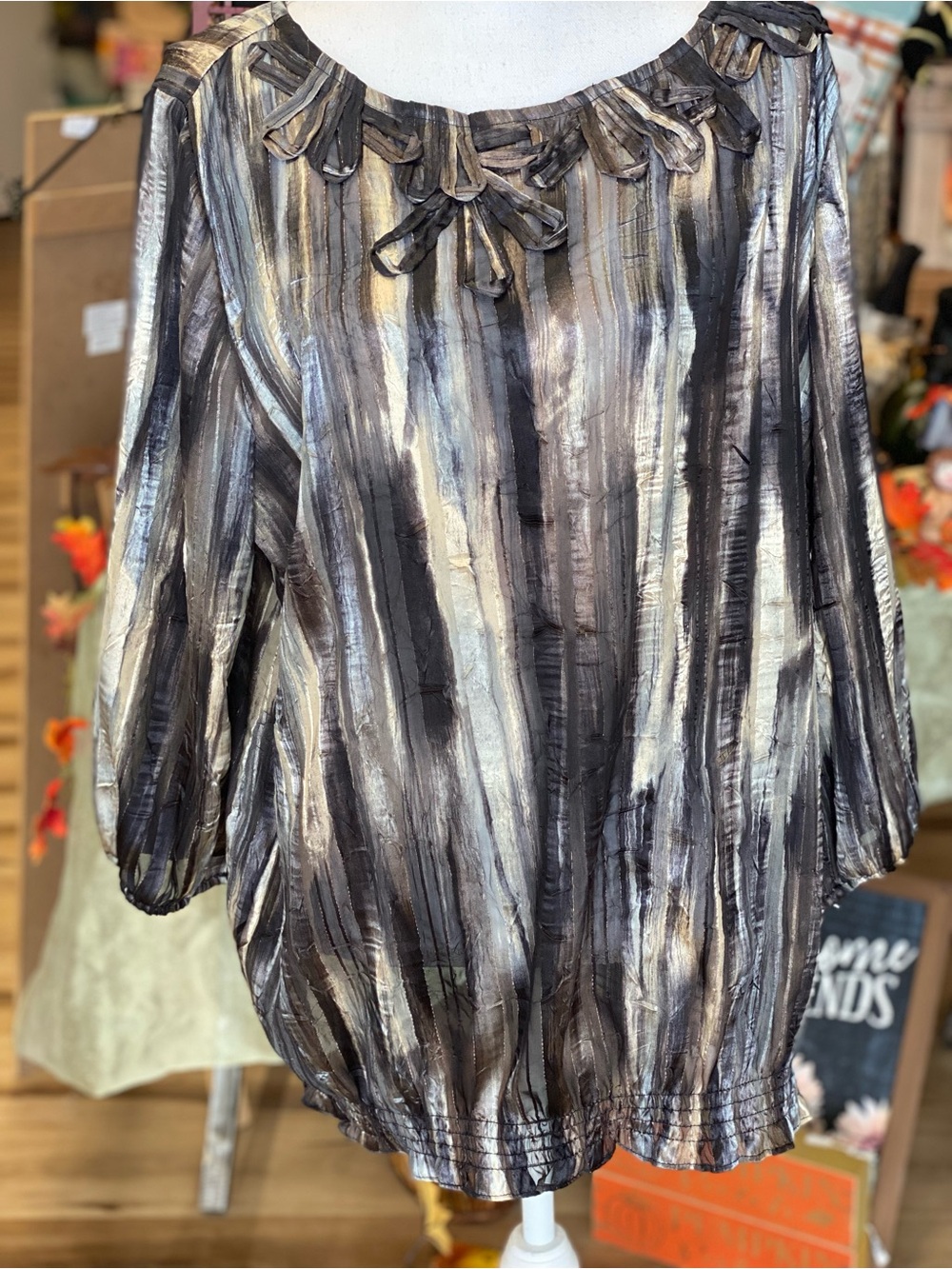 Chico's Metallic Striped Tunic - Black & Silver